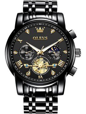 Men's Black / Gold Stainless Steel Chronograph Waterproof Quartz Dress Watch